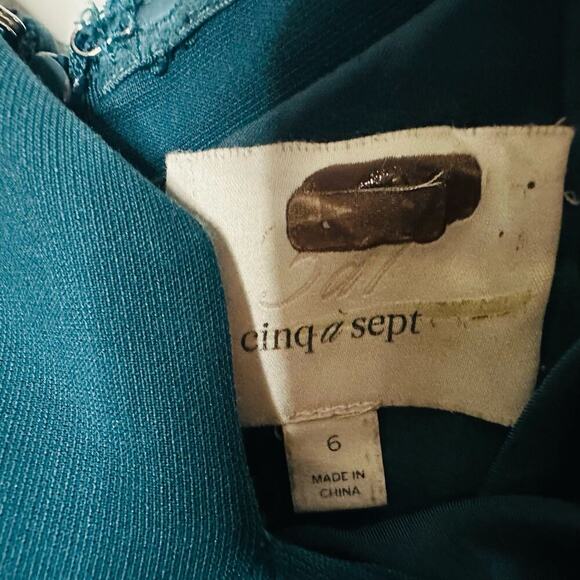 CINQ A SEPT Teal Jolie Off The Shoulder Sheath Bodice Fully Lined Dress Size 6 - Picture 9 of 11